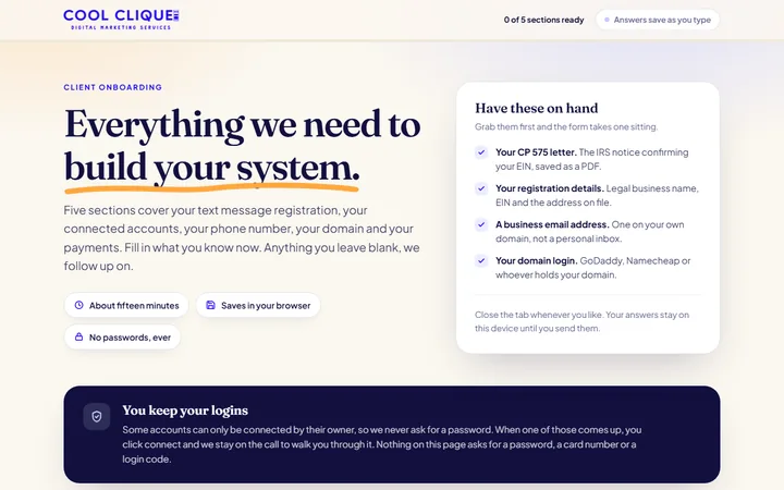 Client Onboarding Requirements build